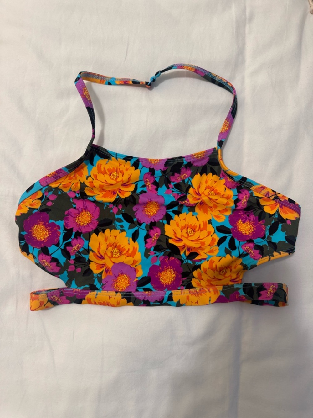 Urban Outfitters Bright Floral Crop Top in Yellow, Purple, Teal, Black